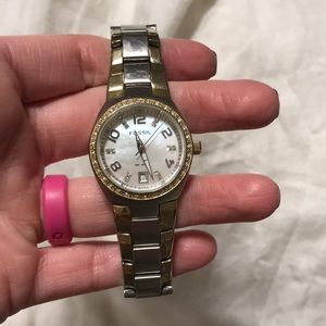 Fossil watch with stones and pearl face